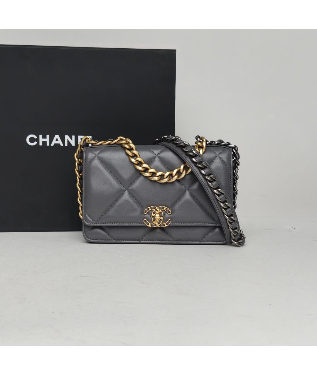 CHANEL Серая кожаная сумка через плечо, фото 9