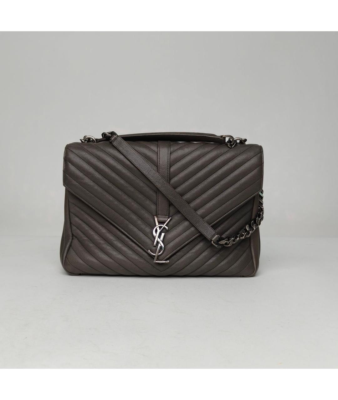 SAINT LAURENT Серая кожаная сумка через плечо, фото 2