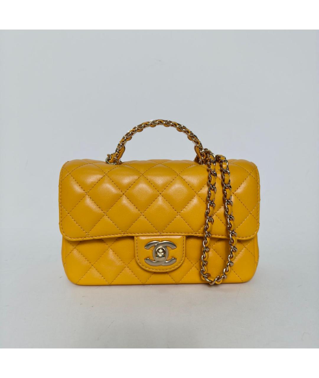 CHANEL Желтая кожаная сумка через плечо, фото 9