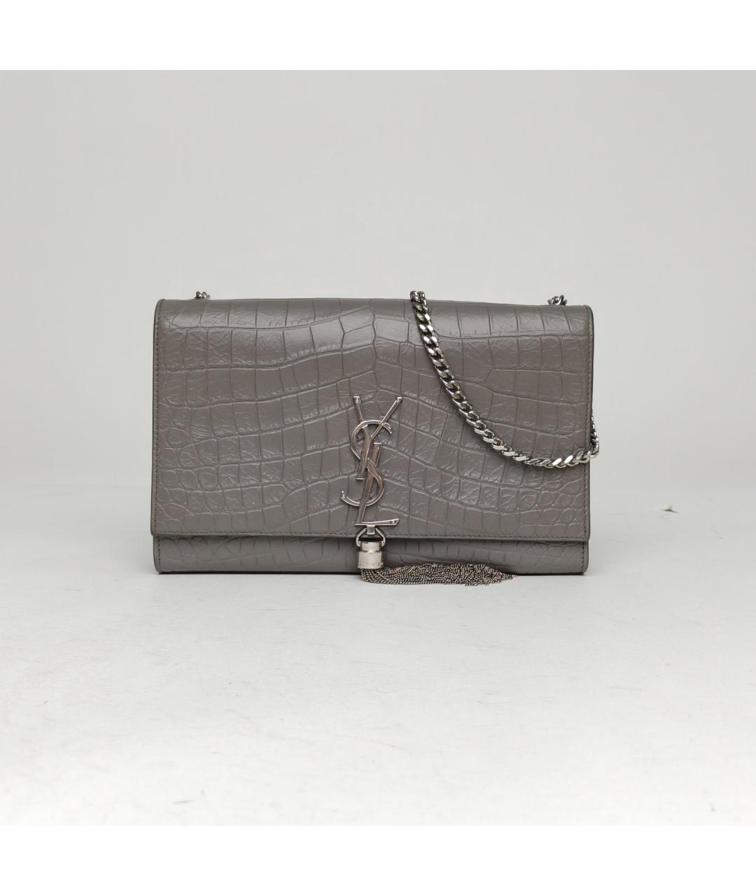 SAINT LAURENT Серая кожаная сумка через плечо, фото 2