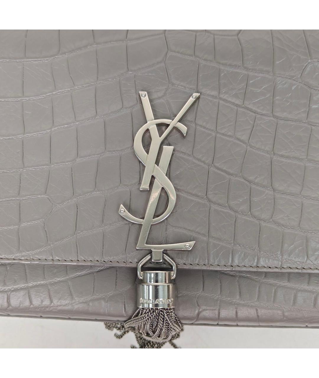 SAINT LAURENT Серая кожаная сумка через плечо, фото 7