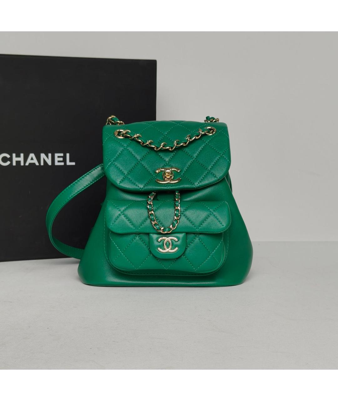 CHANEL Зеленый кожаный рюкзак, фото 9