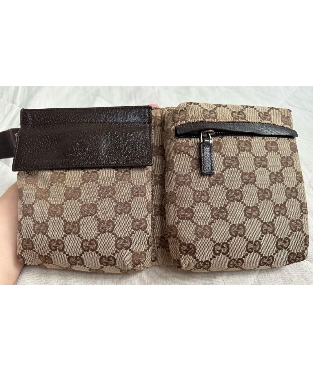 GUCCI Коричневая тканевая поясная сумка, фото 2