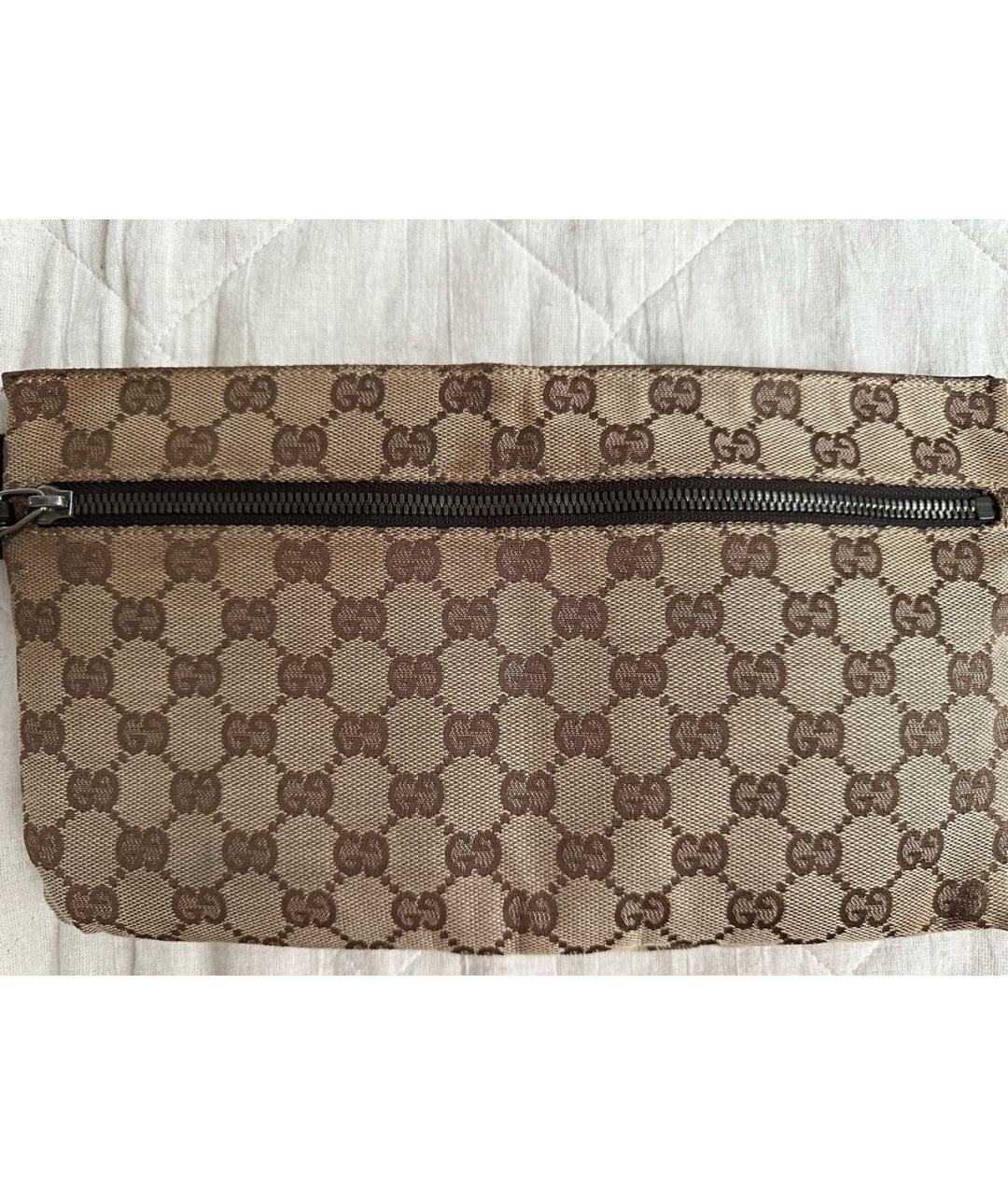 GUCCI Коричневая тканевая поясная сумка, фото 3