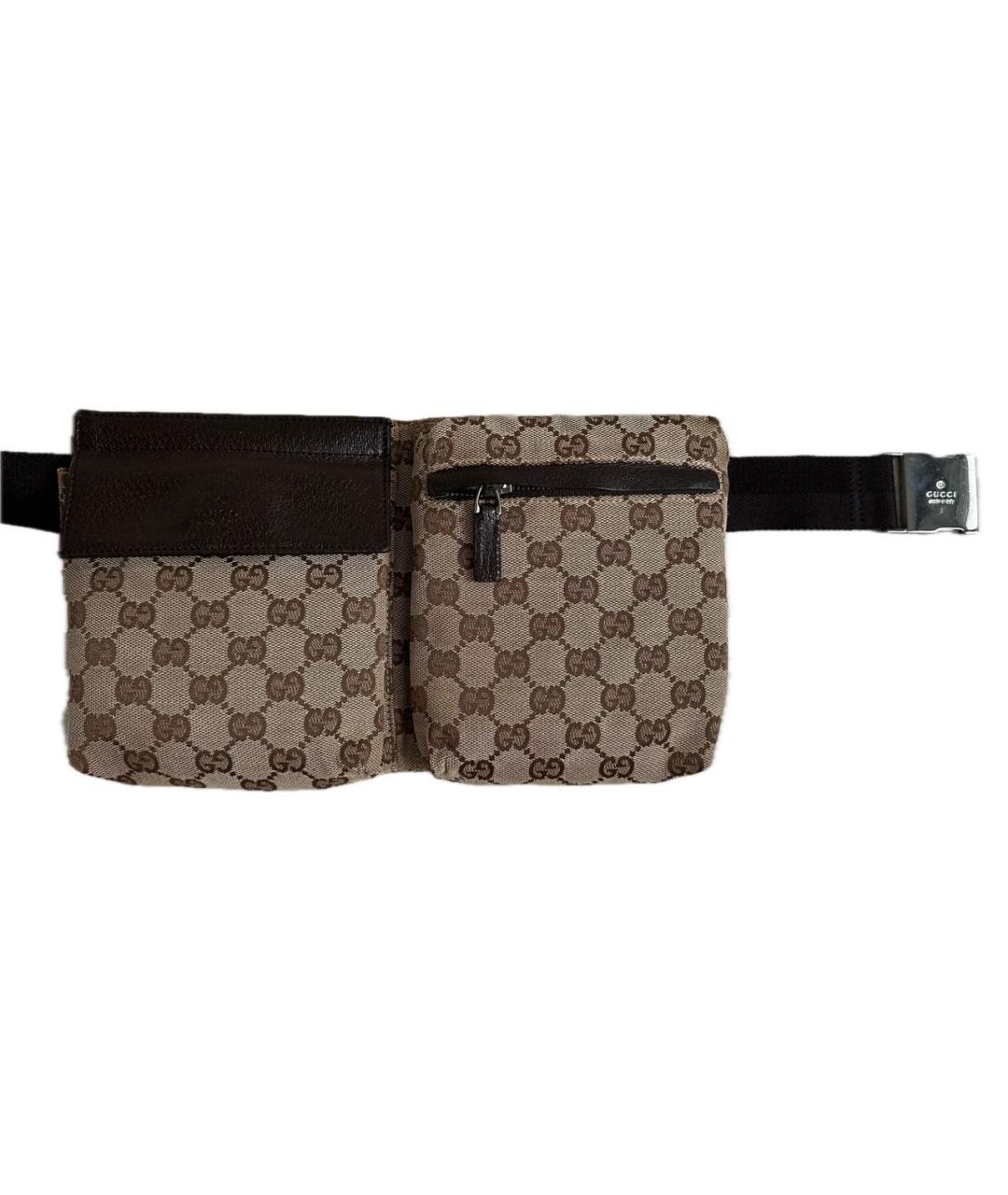 GUCCI Коричневая тканевая поясная сумка, фото 9