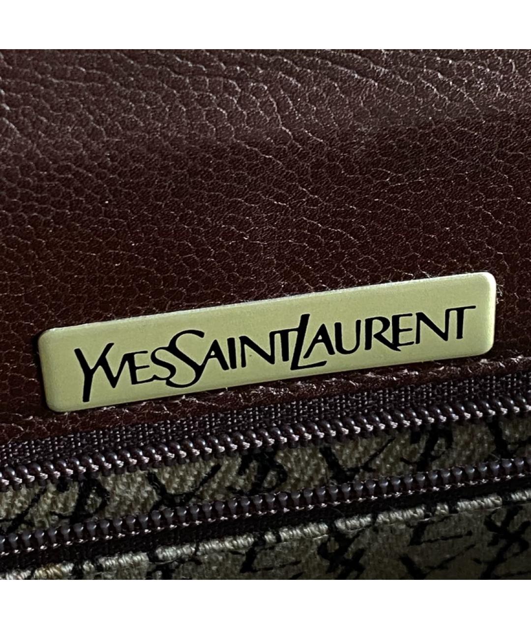 SAINT LAURENT Коричневая льняная сумка с короткими ручками, фото 3