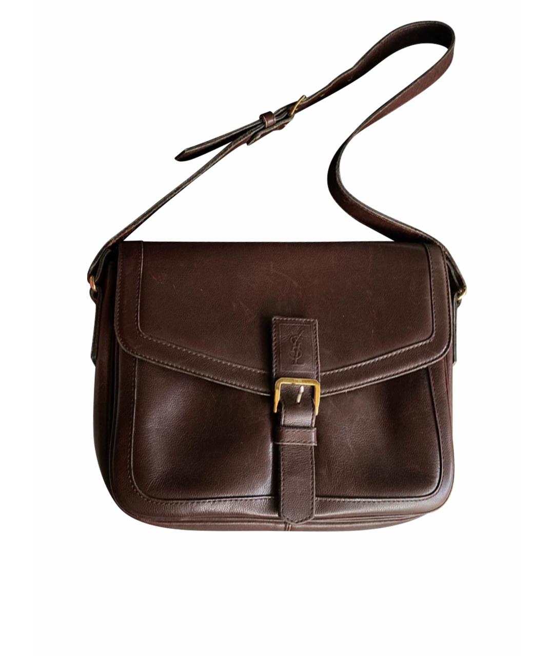 SAINT LAURENT Коричневая льняная сумка с короткими ручками, фото 1