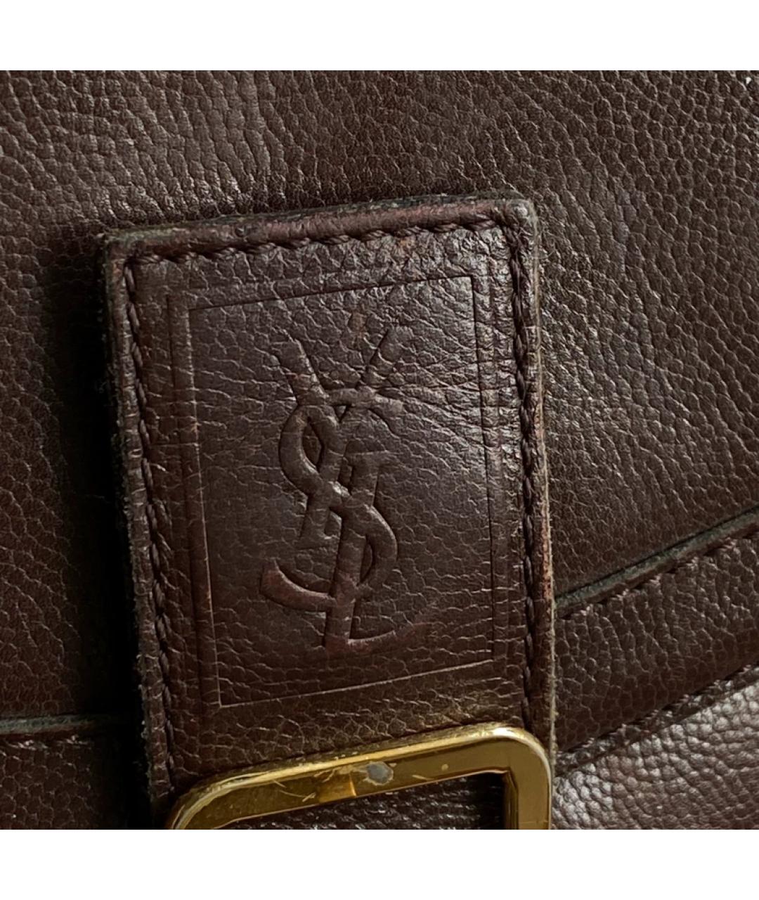 SAINT LAURENT Коричневая льняная сумка с короткими ручками, фото 4