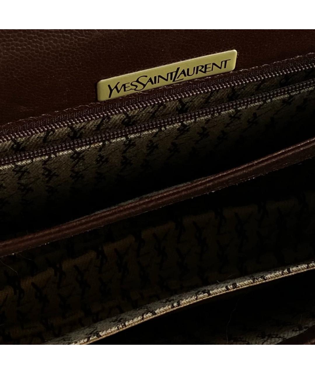 SAINT LAURENT Коричневая льняная сумка с короткими ручками, фото 2