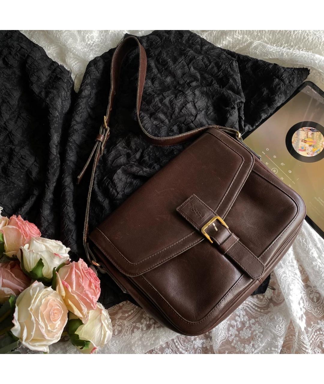 SAINT LAURENT Коричневая льняная сумка с короткими ручками, фото 5