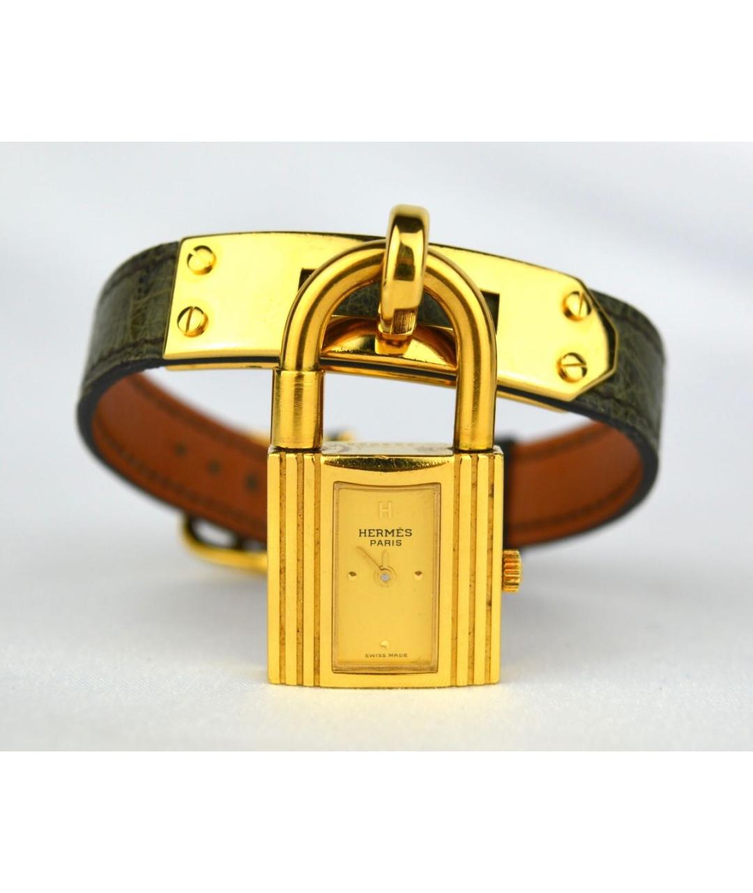 HERMES Хаки позолоченные часы, фото 9