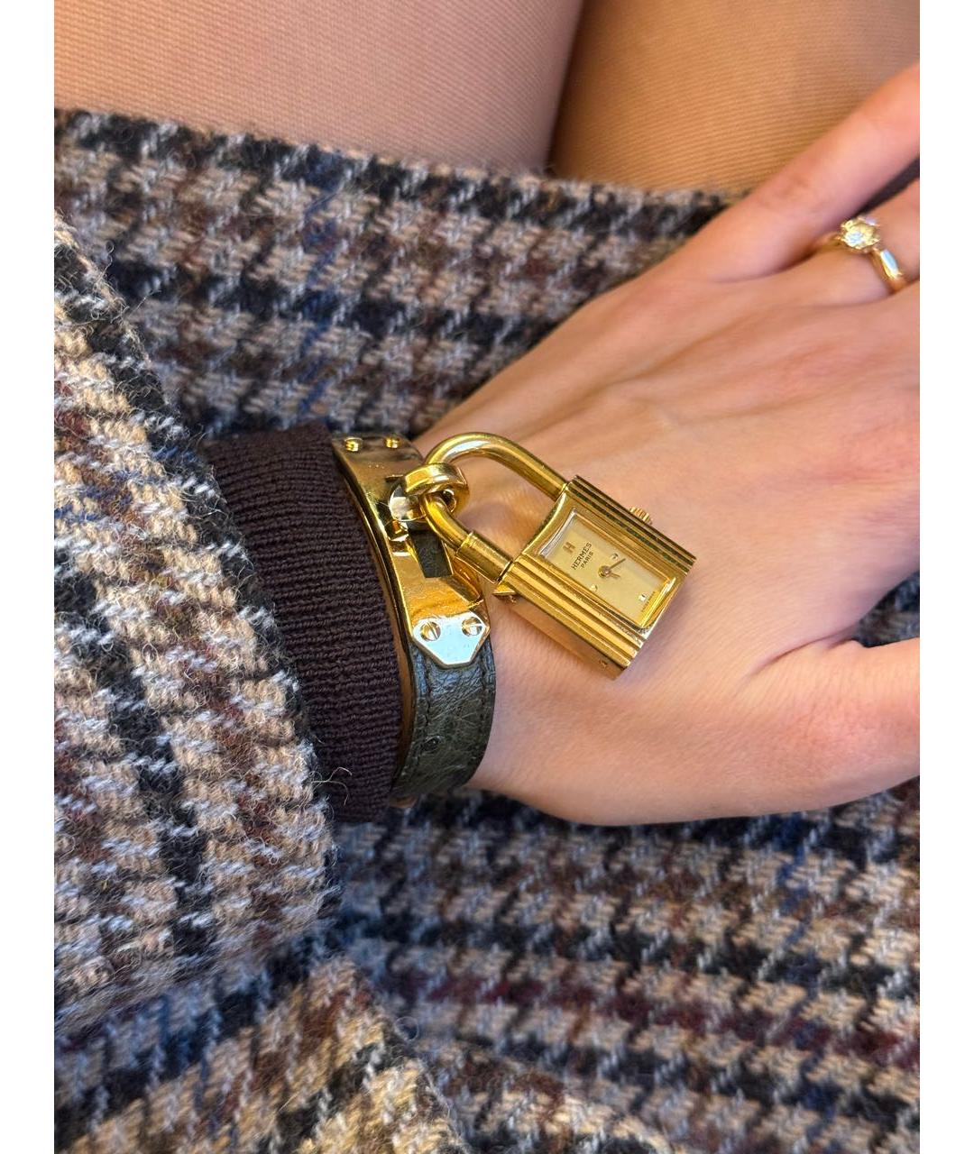 HERMES Хаки позолоченные часы, фото 8