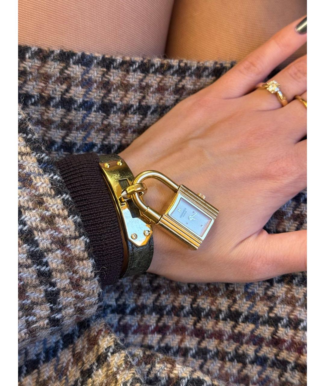 HERMES Хаки позолоченные часы, фото 7