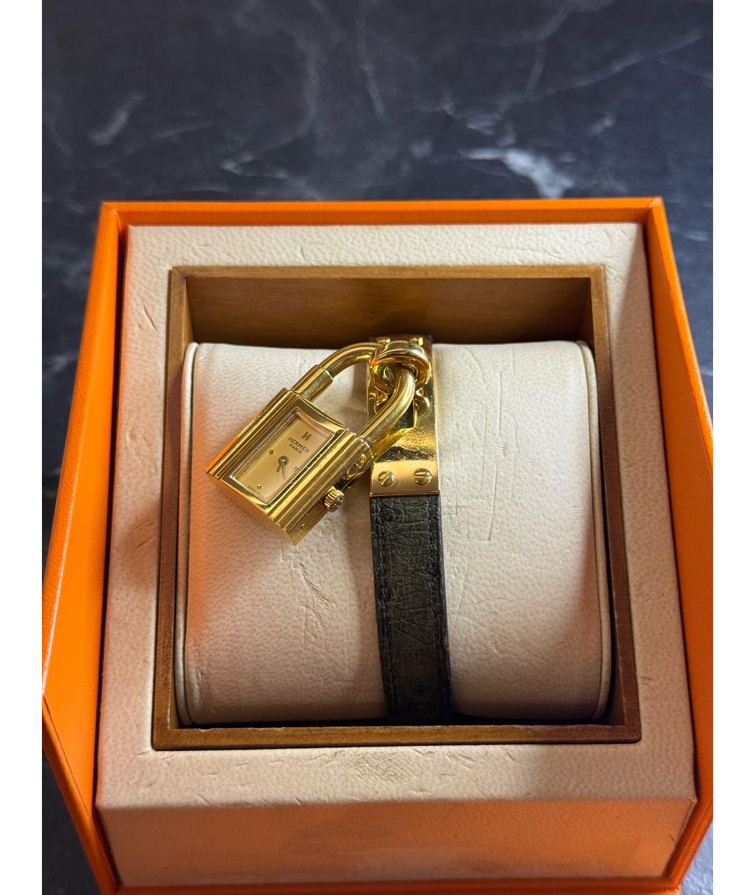 HERMES Хаки позолоченные часы, фото 6