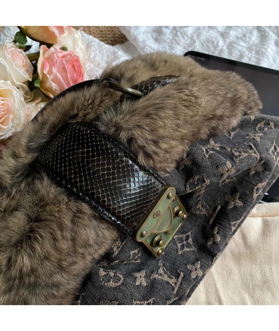 LOUIS VUITTON Коричневая деним сумка с короткими ручками, фото 2