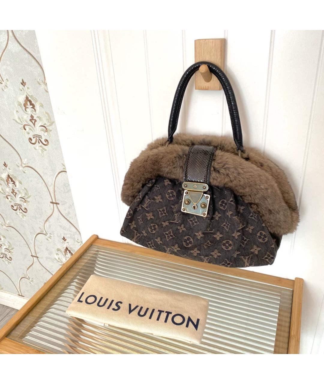 LOUIS VUITTON Коричневая деним сумка с короткими ручками, фото 3