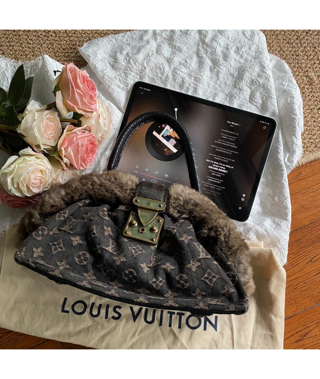 LOUIS VUITTON Коричневая деним сумка с короткими ручками, фото 7