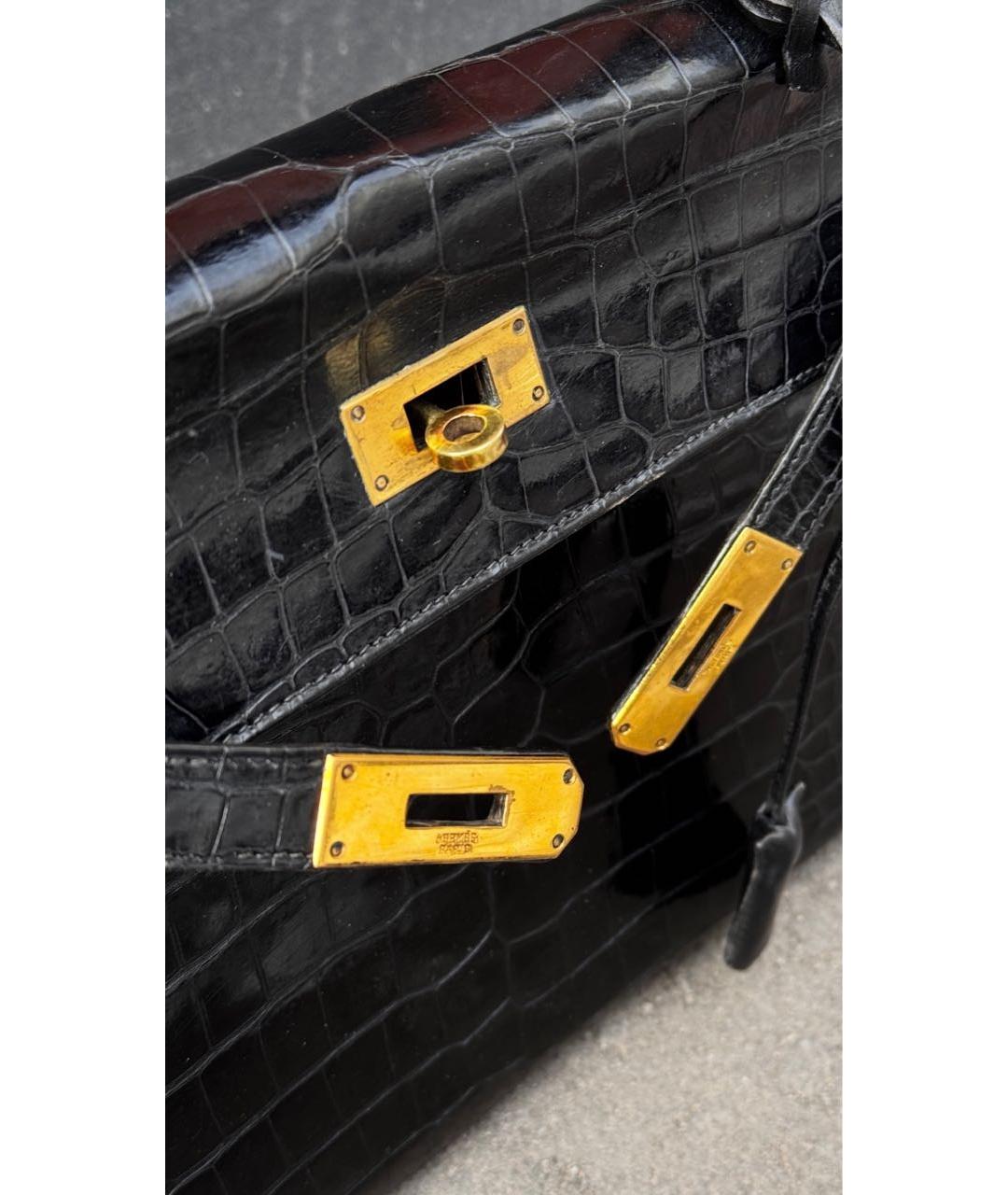 HERMES Черная кожаная сумка с короткими ручками, фото 2