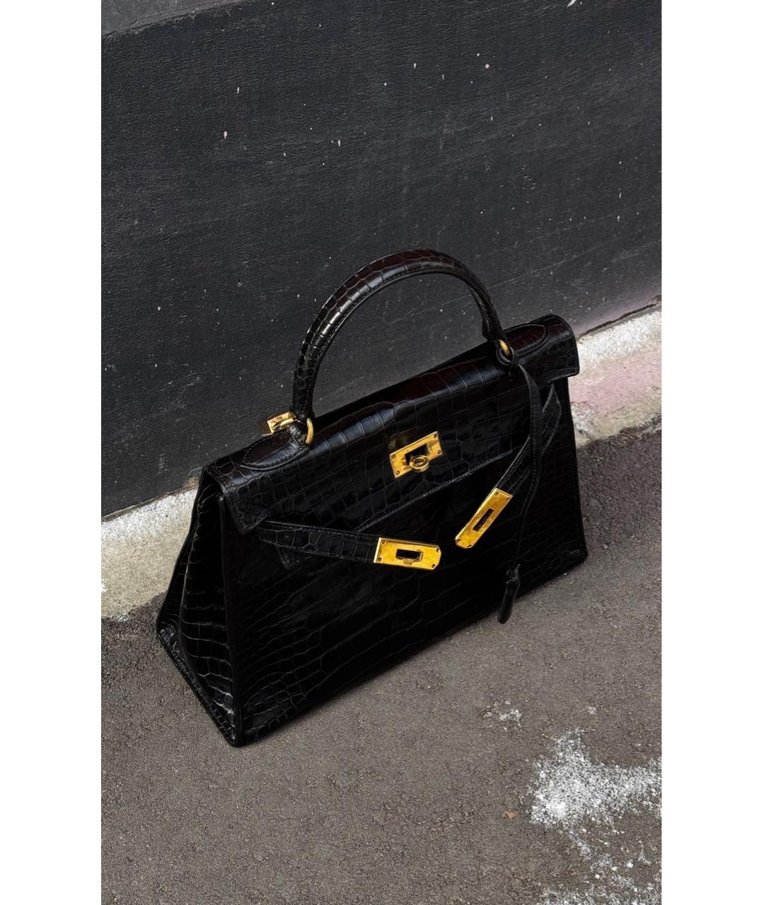 HERMES Черная кожаная сумка с короткими ручками, фото 4