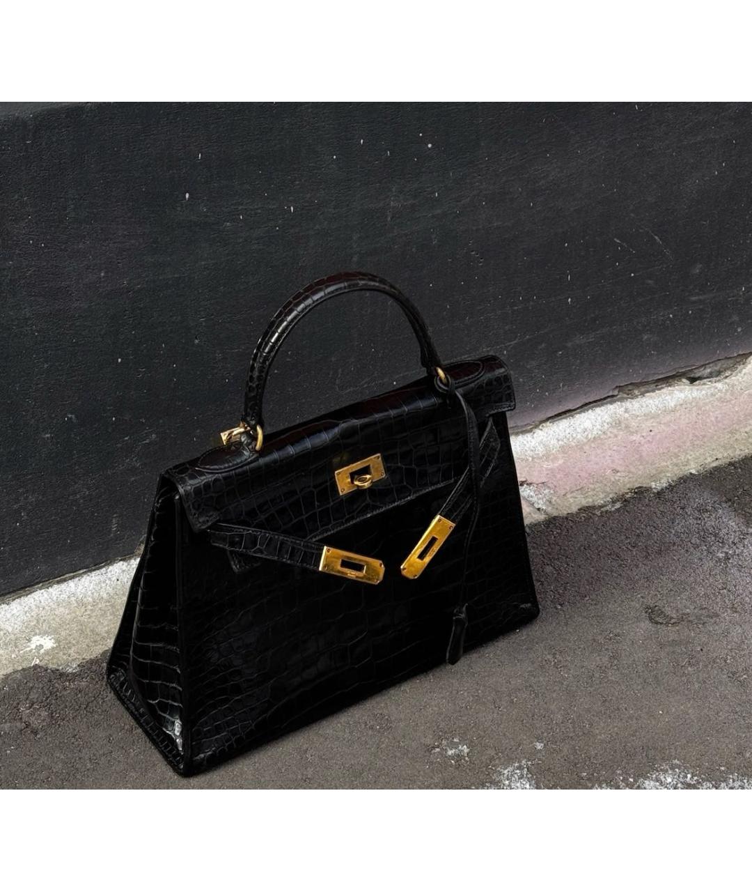 HERMES Черная кожаная сумка с короткими ручками, фото 5