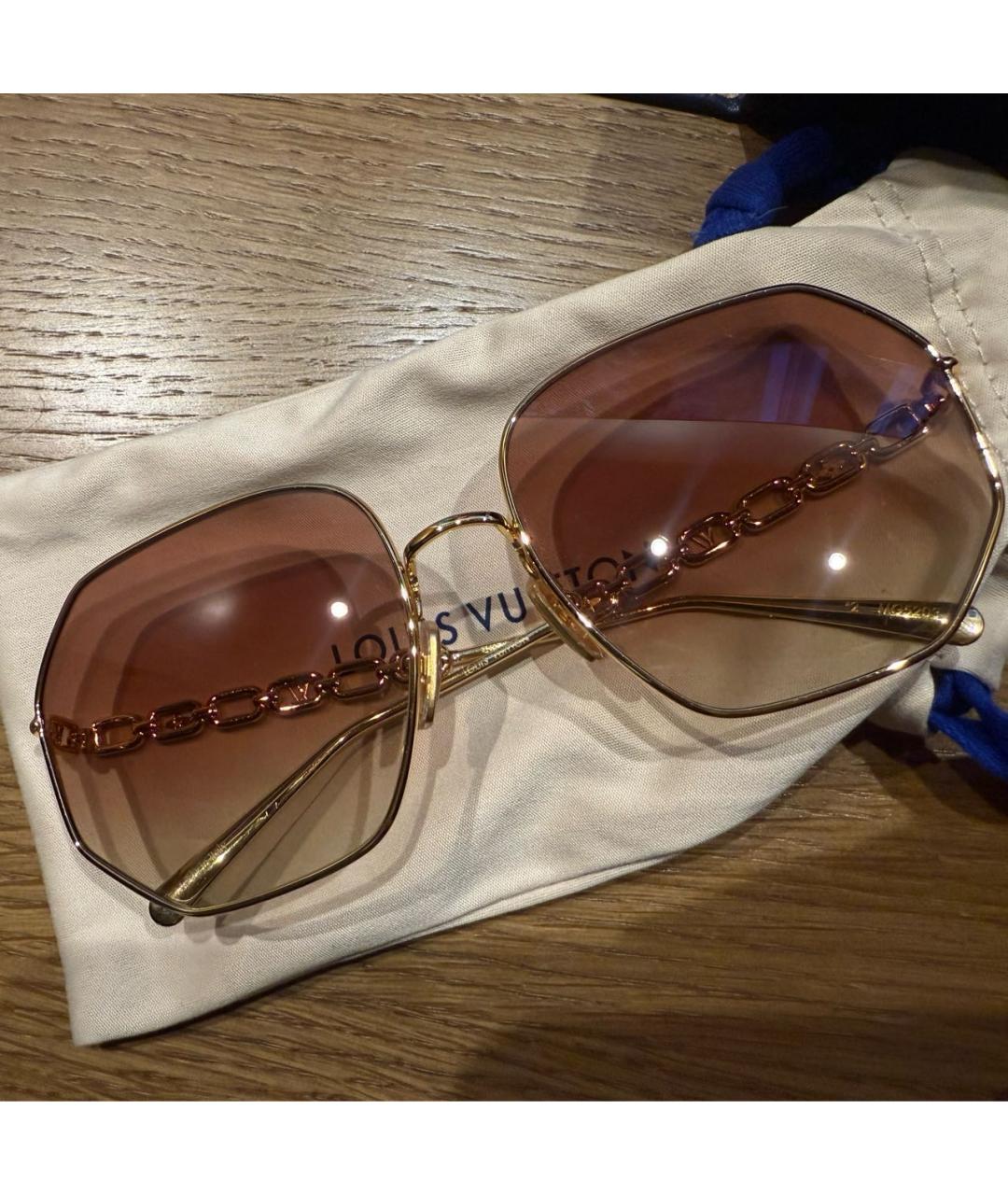 LOUIS VUITTON Коричневые металлические солнцезащитные очки, фото 3