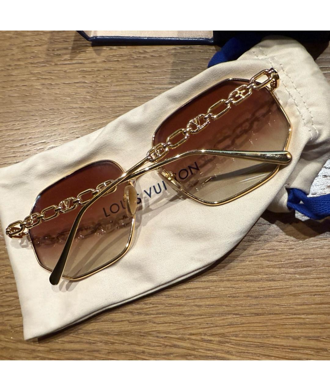 LOUIS VUITTON Коричневые металлические солнцезащитные очки, фото 2