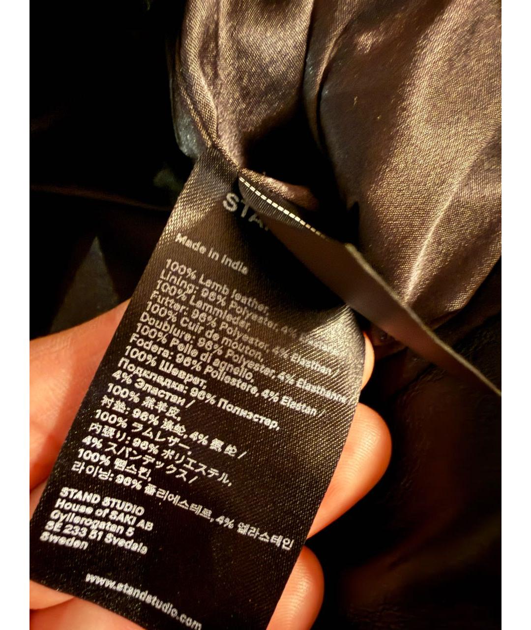 STAND STUDIO Черные кожаные прямые брюки, фото 3