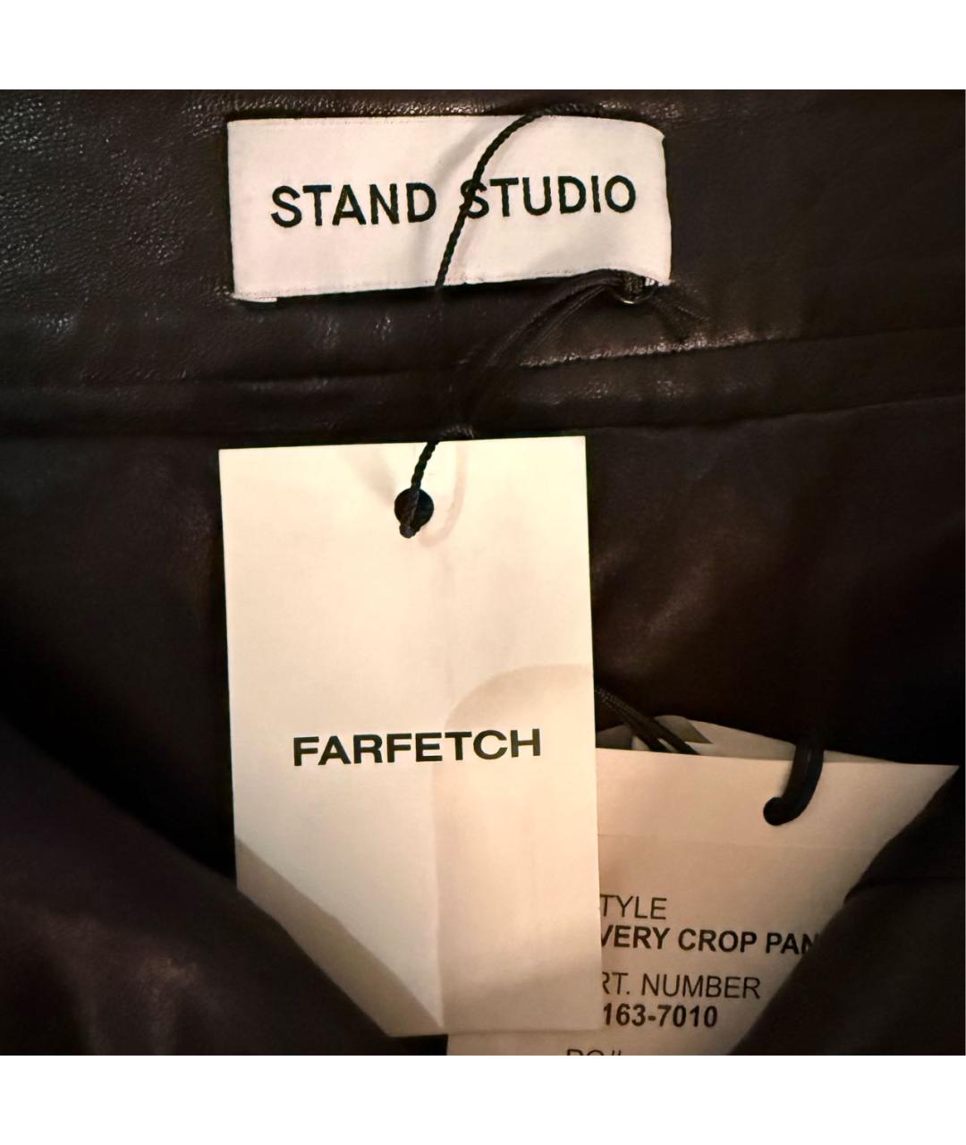 STAND STUDIO Черные кожаные прямые брюки, фото 2