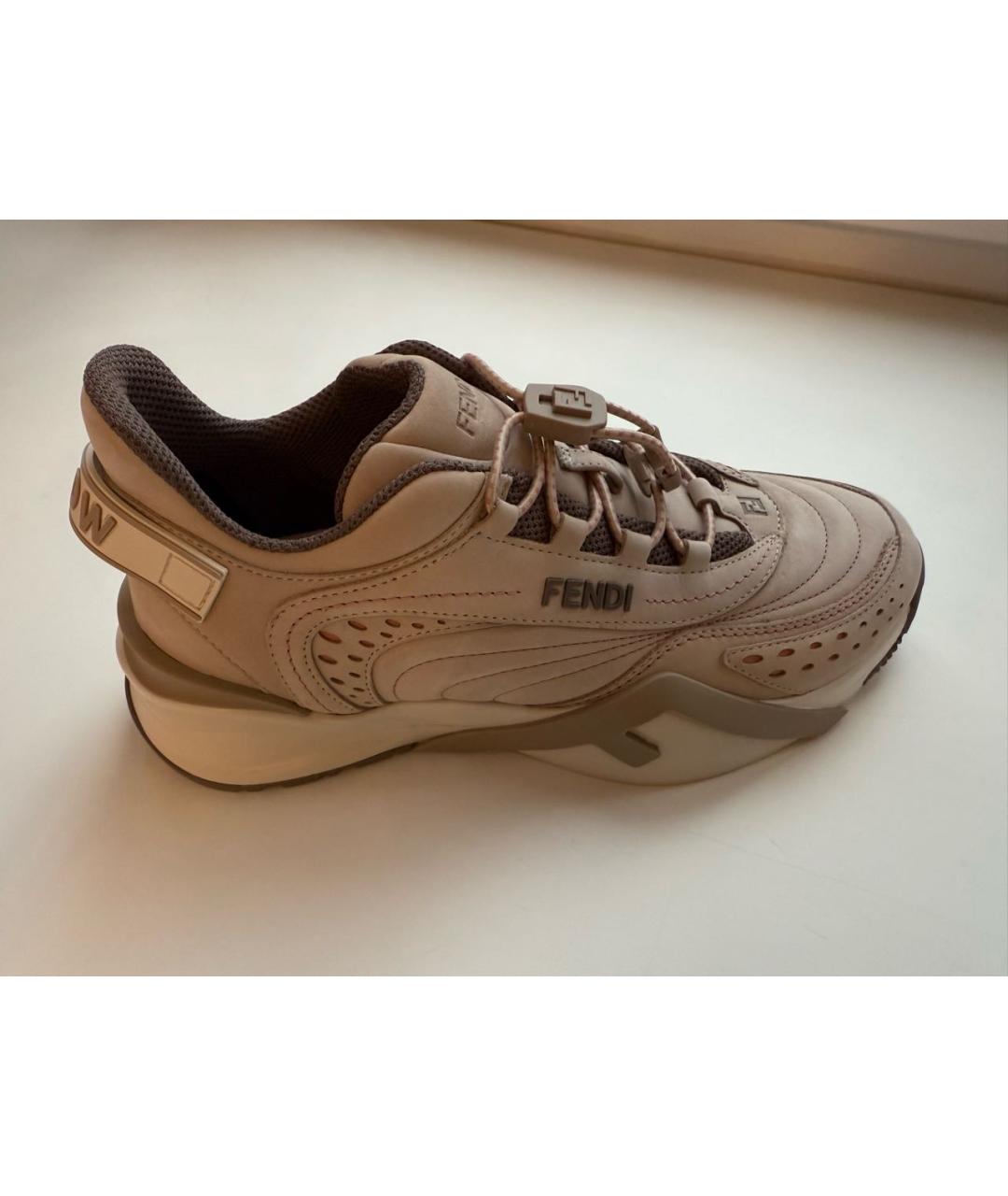 FENDI Бежевые замшевые кеды, фото 5