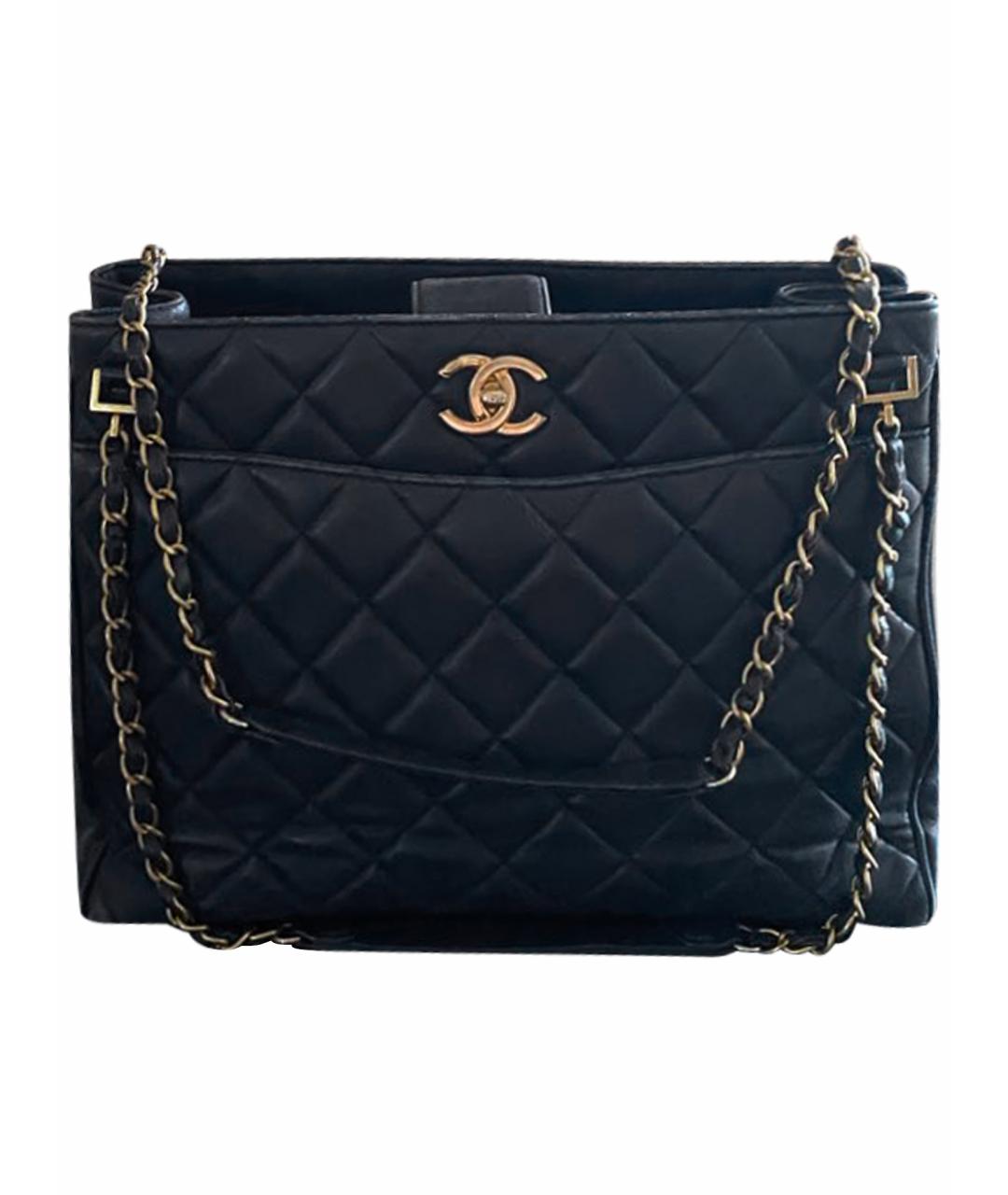 CHANEL Черная кожаная сумка с короткими ручками, фото 1