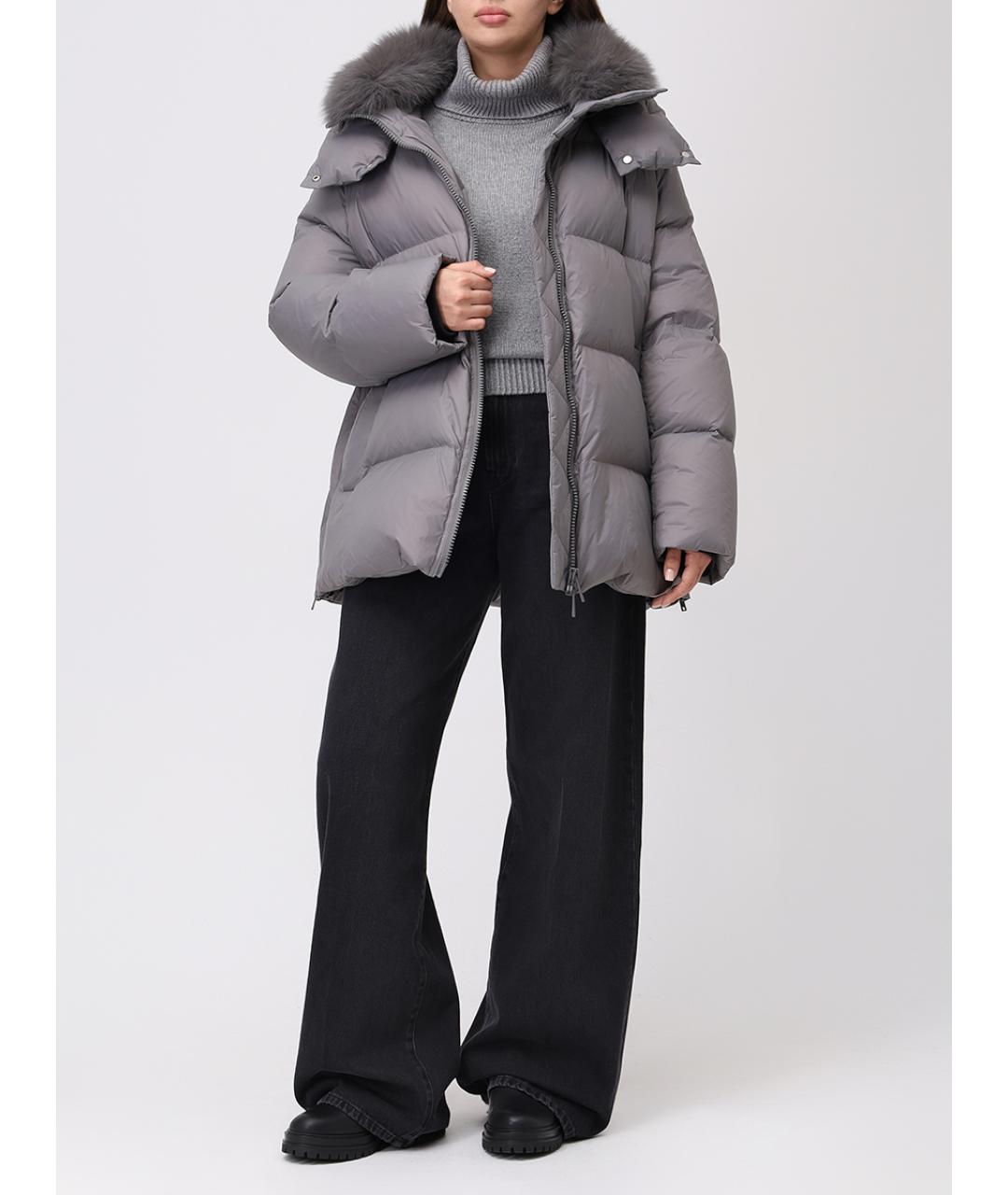 YVES SALOMON Серый полиамидовый пуховик, фото 2