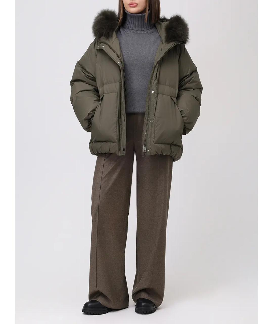 YVES SALOMON Зеленый меховой пуховик, фото 2