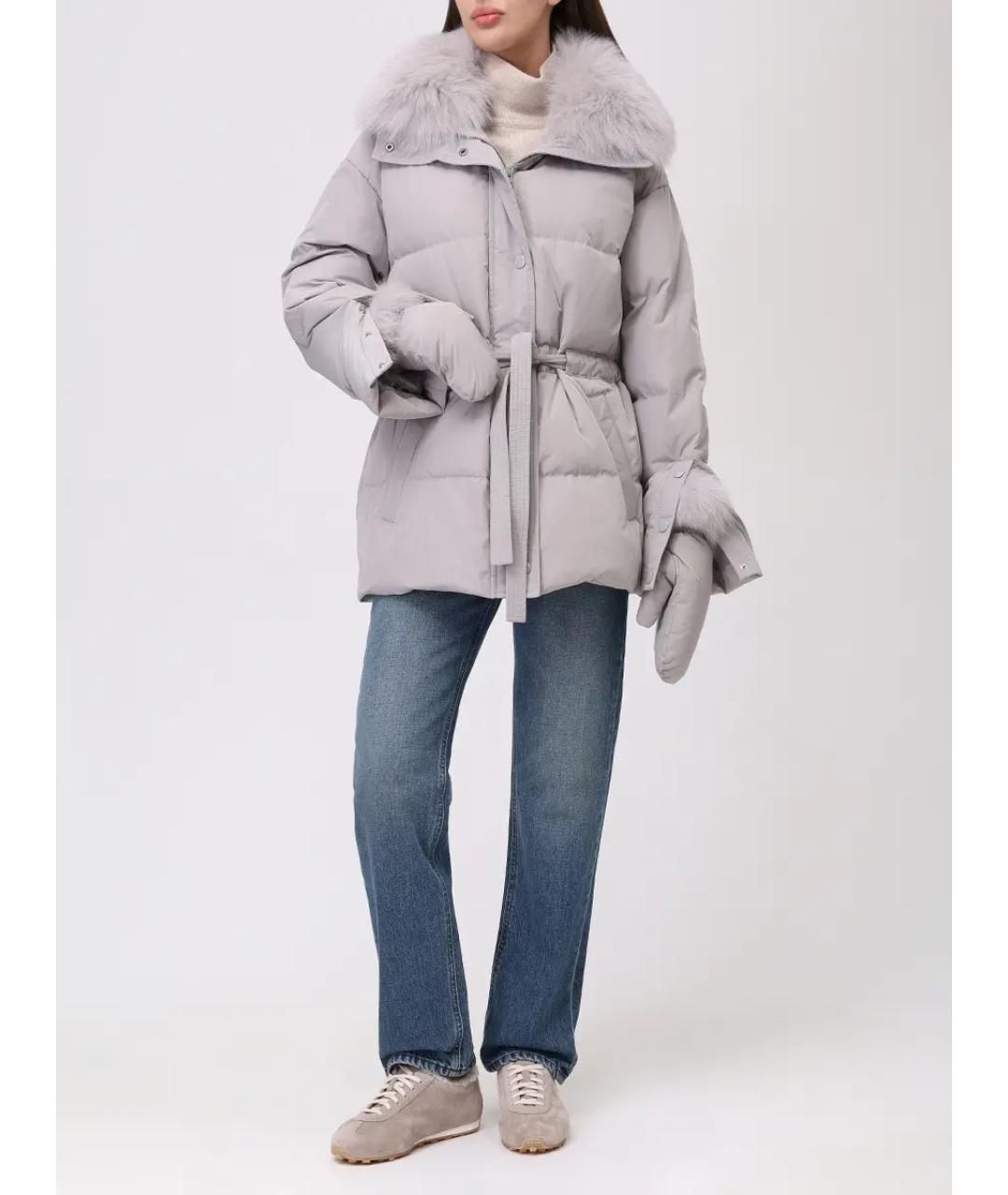 YVES SALOMON Серый меховой пуховик, фото 2