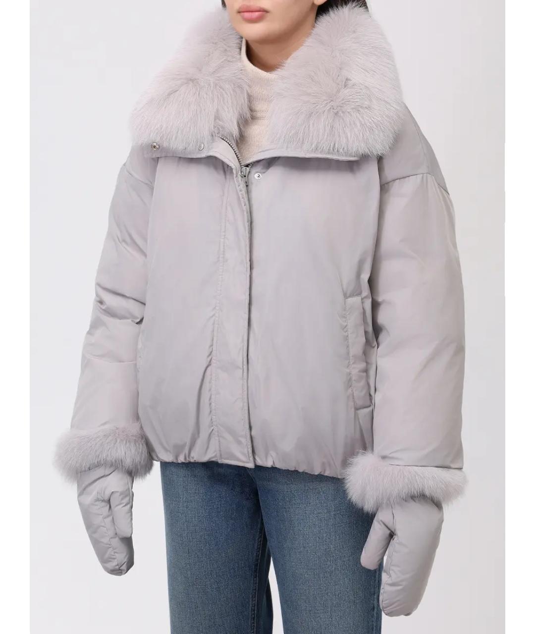 YVES SALOMON Серый меховой пуховик, фото 4