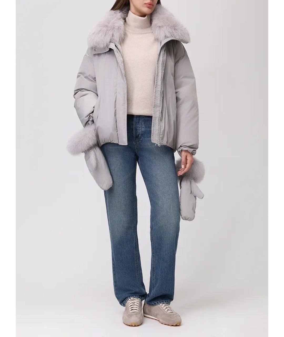 YVES SALOMON Серый меховой пуховик, фото 2