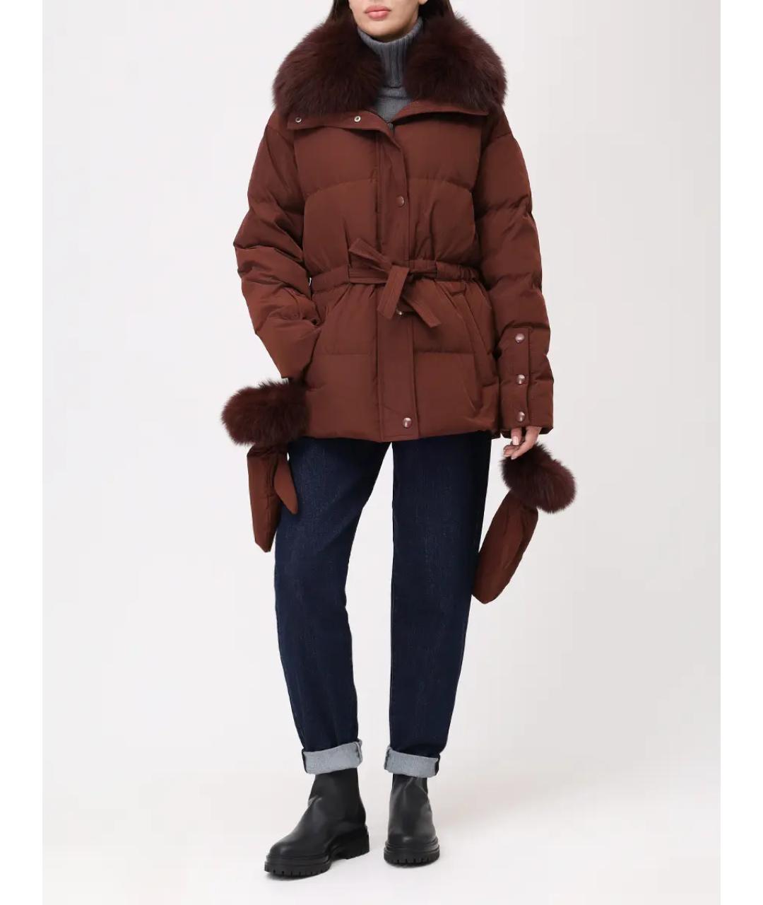 YVES SALOMON Бордовый меховой пуховик, фото 2