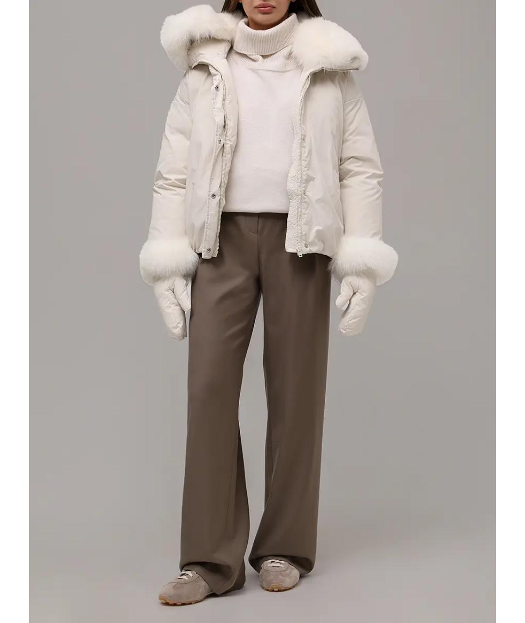 YVES SALOMON Белый меховой пуховик, фото 2