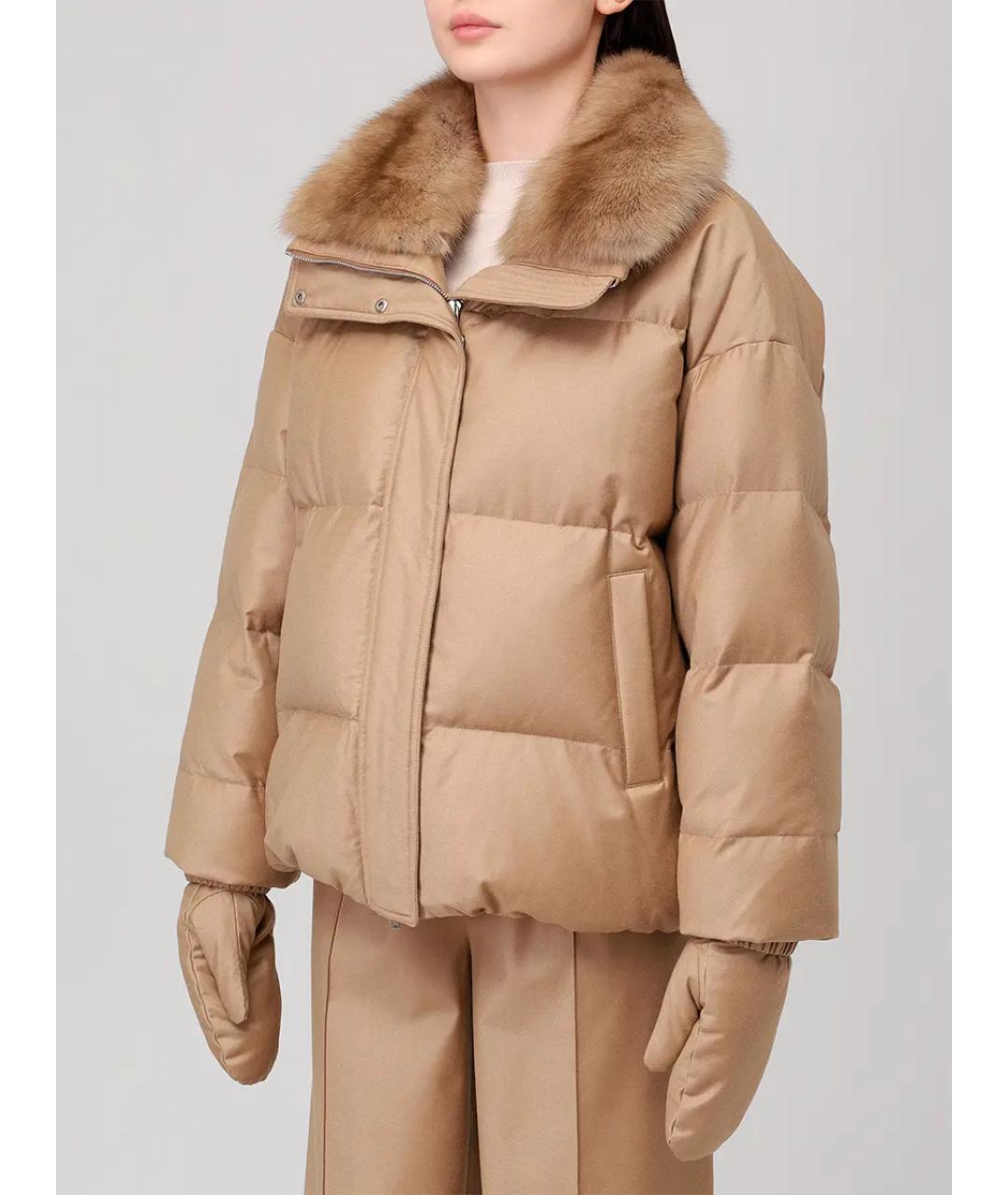 YVES SALOMON Бежевый меховой пуховик, фото 4