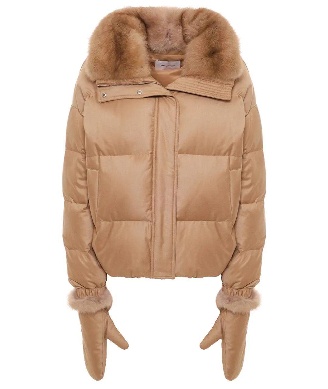 YVES SALOMON Бежевый меховой пуховик, фото 1