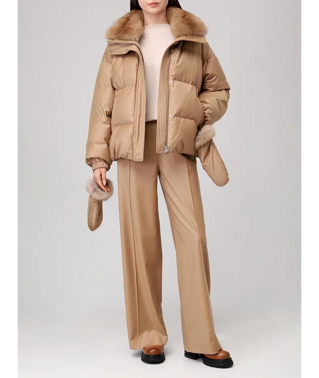 YVES SALOMON Бежевый меховой пуховик, фото 2