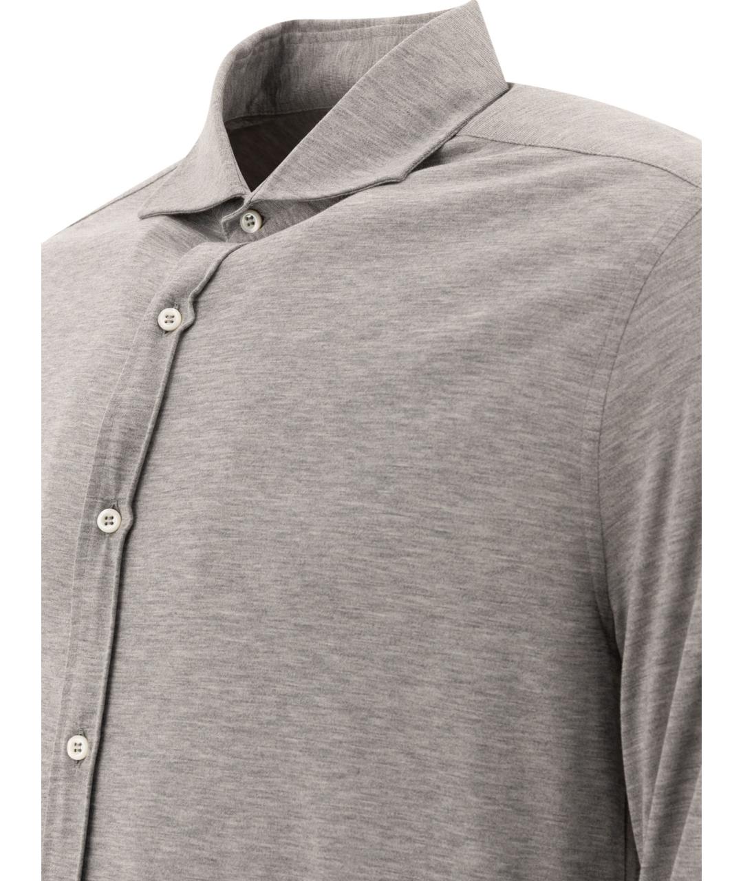 BRUNELLO CUCINELLI Серая хлопковая кэжуал рубашка, фото 4