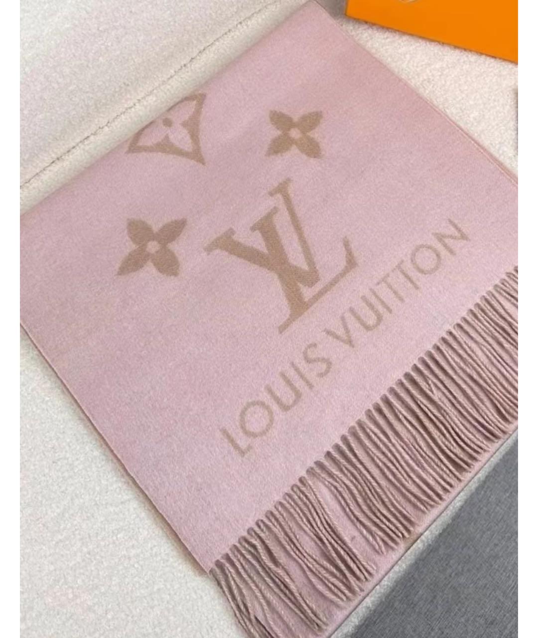 LOUIS VUITTON Розовый кашемировый шарф, фото 6