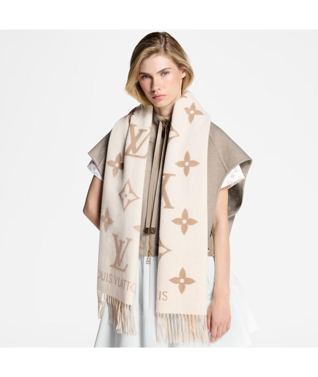 LOUIS VUITTON Бежевый кашемировый шарф, фото 5