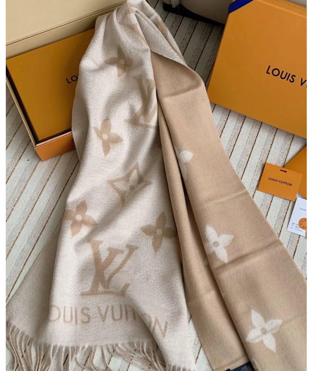 LOUIS VUITTON Бежевый кашемировый шарф, фото 6