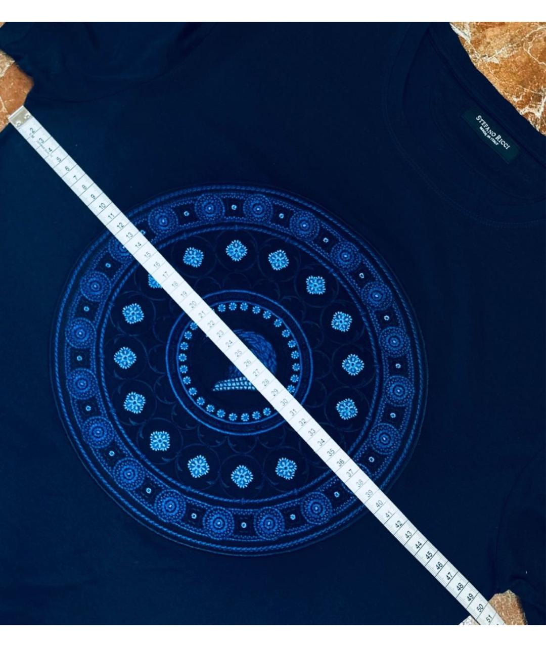 STEFANO RICCI Темно-синяя хлопковая футболка, фото 7