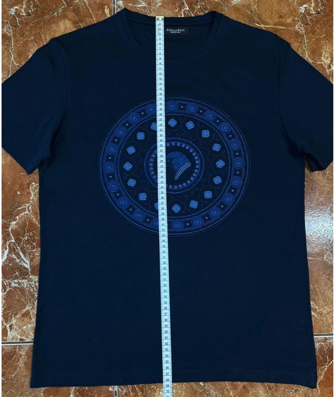 STEFANO RICCI Темно-синяя хлопковая футболка, фото 8