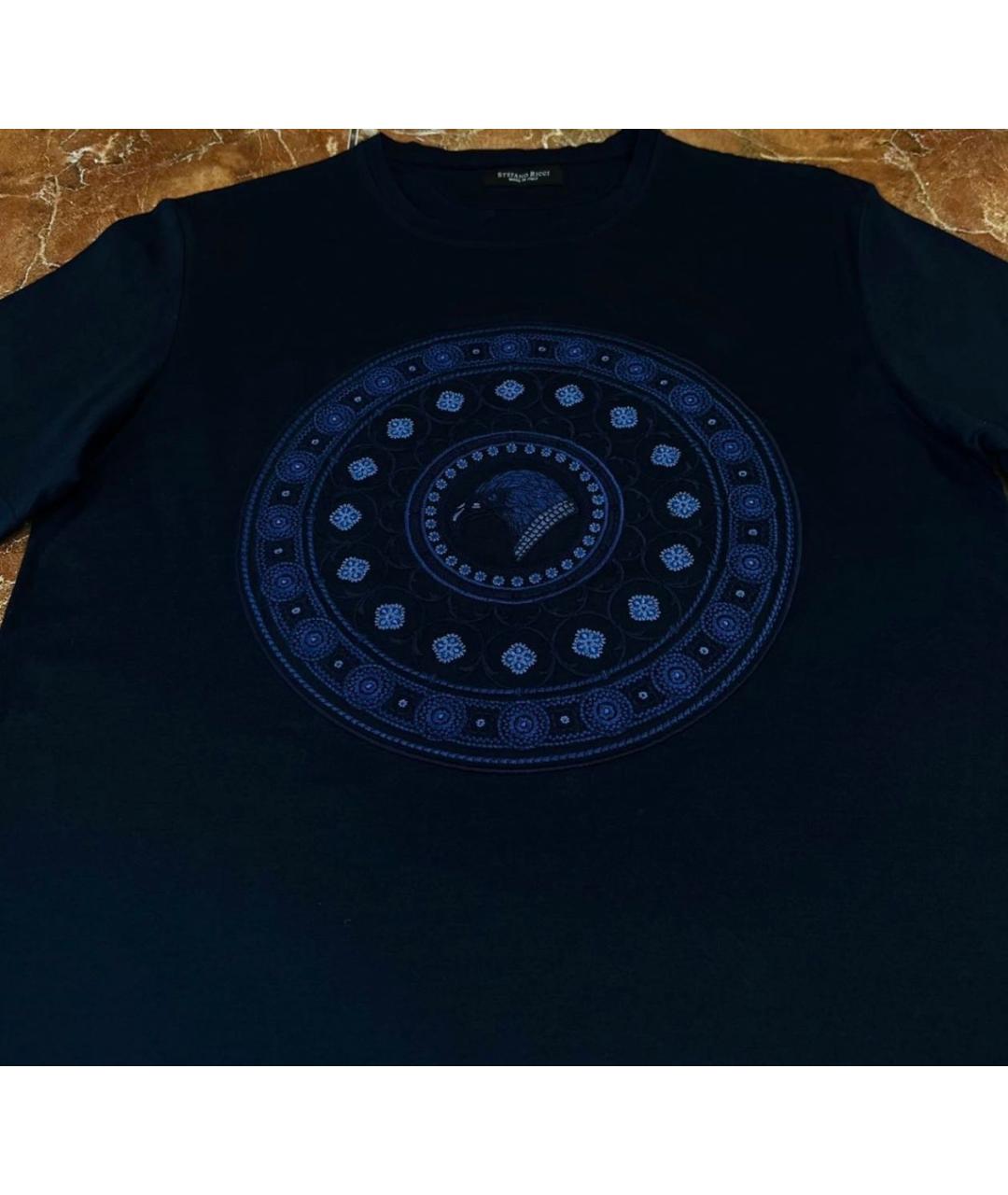 STEFANO RICCI Темно-синяя хлопковая футболка, фото 4