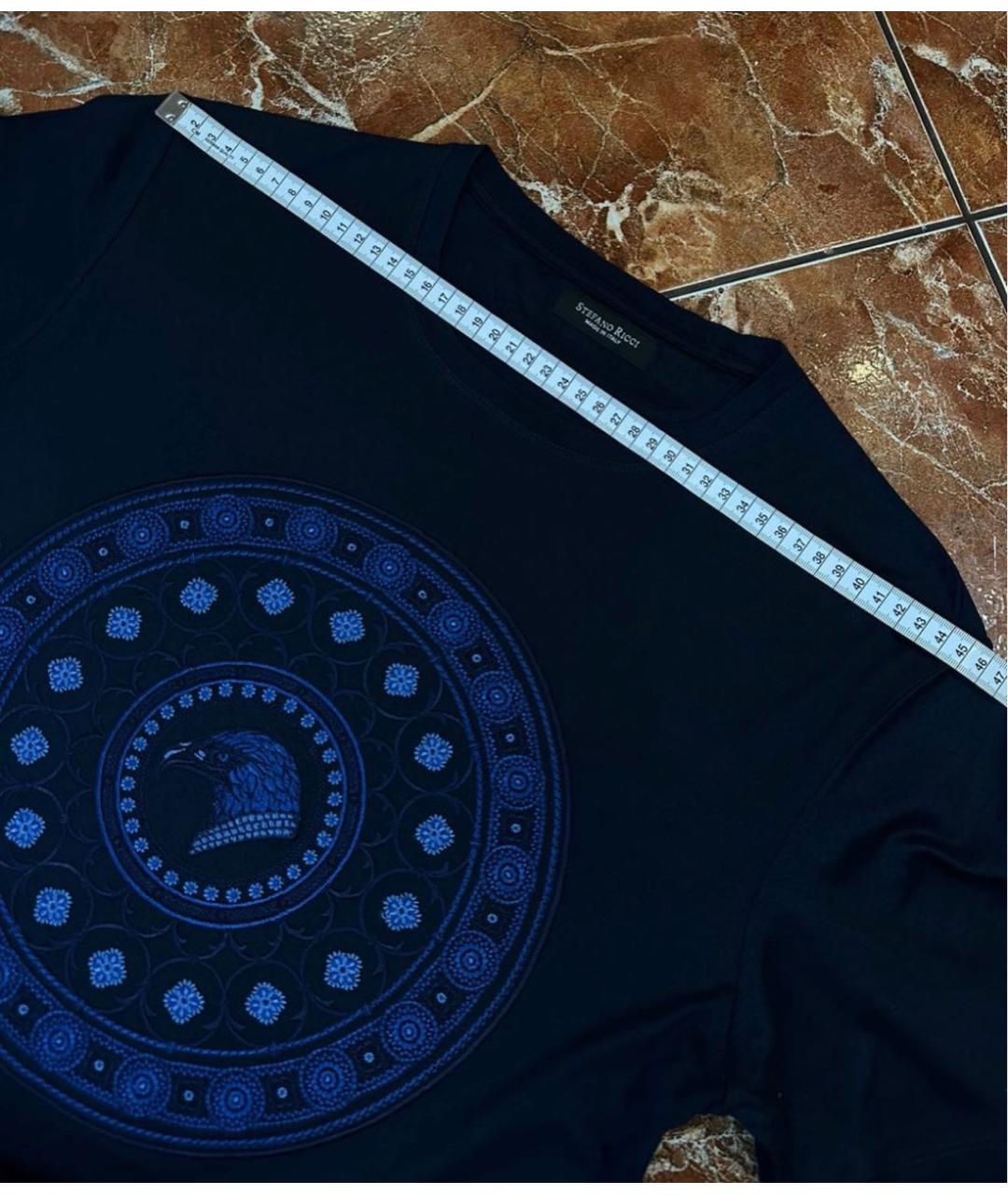 STEFANO RICCI Темно-синяя хлопковая футболка, фото 6