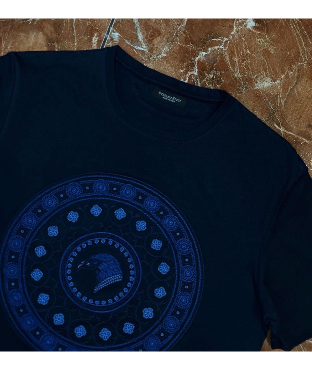STEFANO RICCI Темно-синяя хлопковая футболка, фото 5