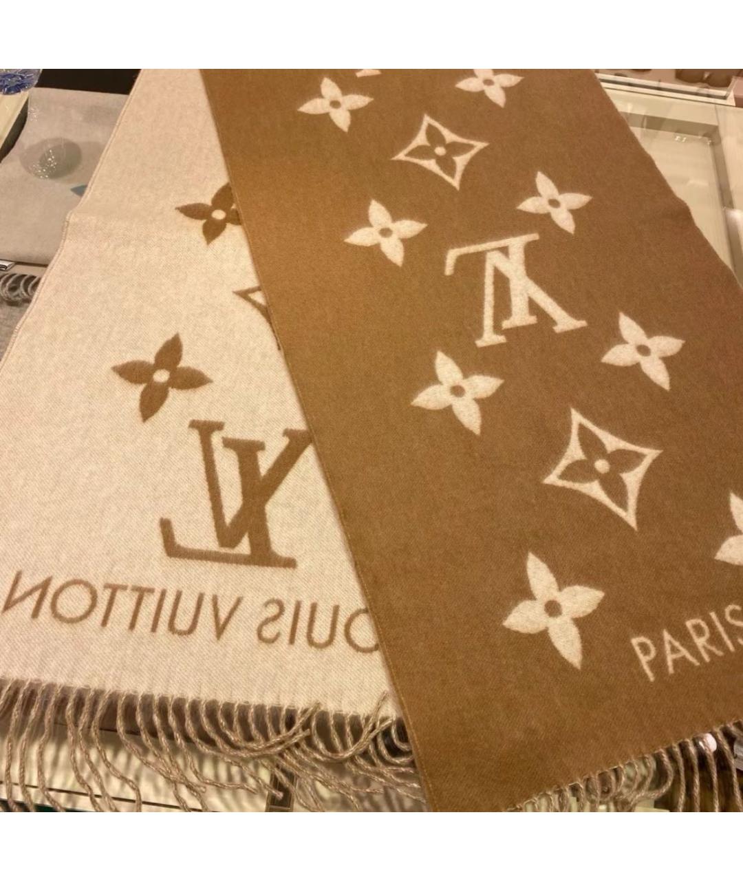 LOUIS VUITTON Коричневый кашемировый шарф, фото 6